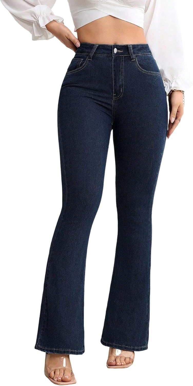 EARKOHA Wide Leg Jeans for Women Pocket Flare Leg Casual Skinny Jeans