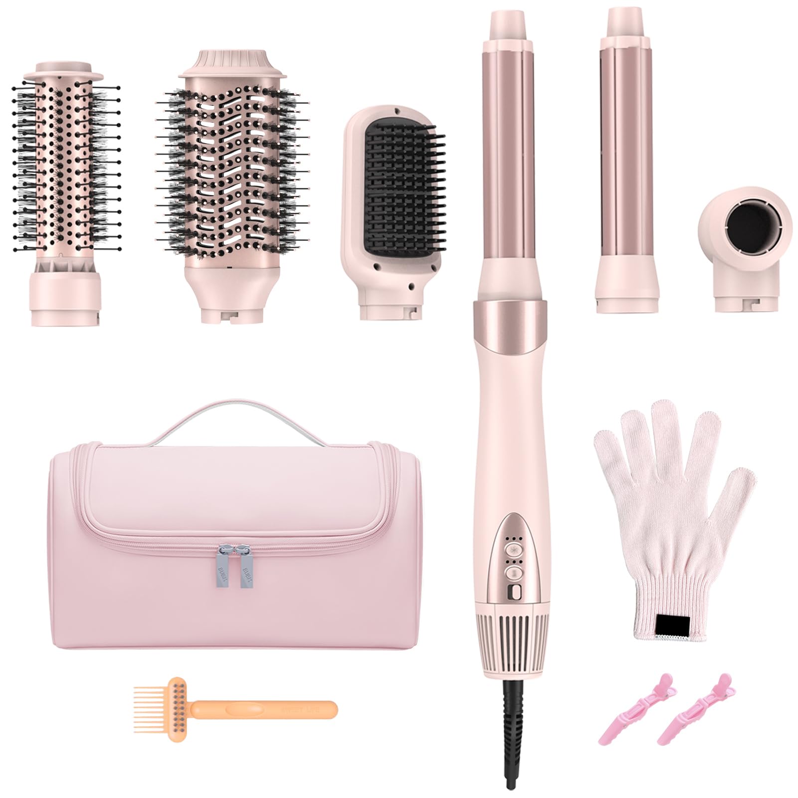 6 in 1 Hot Air Wrap Hair Styler - 110,000 RPM High-Speed Hair Dryer Brush with Auto Curlers, Fast Drying & Frizz-Free Styling, No Heat Damage, Volumizing and Hot Thermal Brush with Travel Bag for Curling Volumizing Straightening Styling