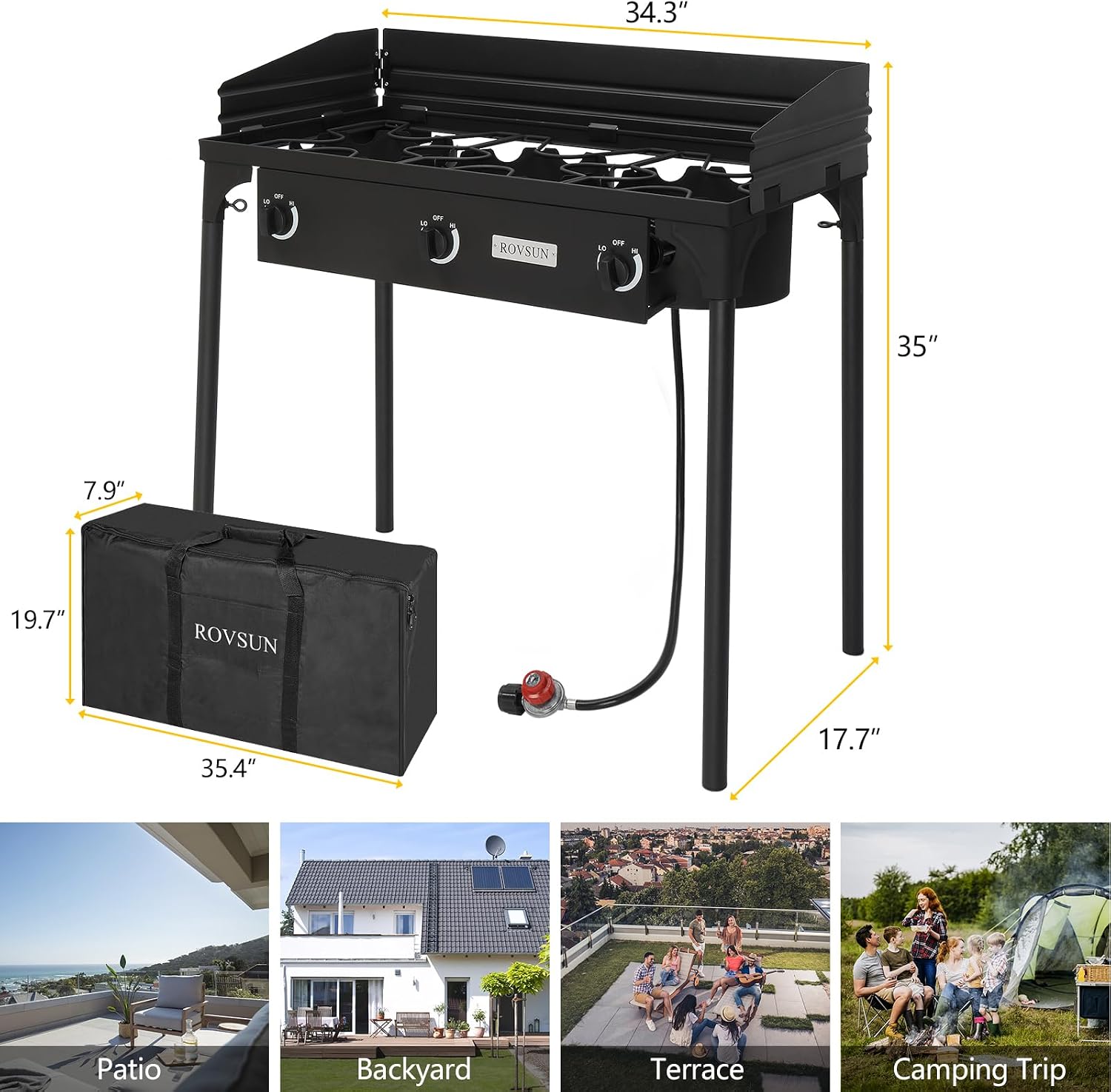 ROVSUN 2/3 Burner Outdoor Propane Gas Stove High Pressure Stand Cooker for Backyard Cooking Camping Home Brewing Canning Turkey Frying, 20 PSI CSA Listed Regulator