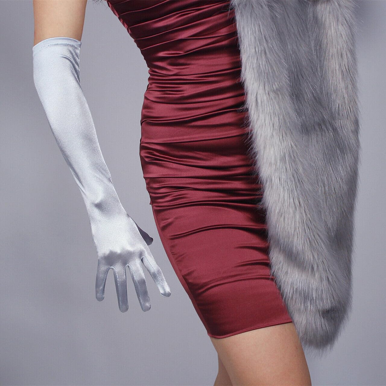 Satin Gloves 2pairs Stretch Satin Silk Gloves 50cm 20" Opera Evening Extra Long Elbow Light Pink