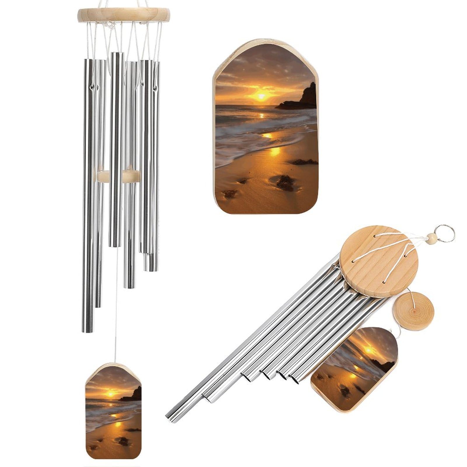 Outdoor Wind Chimes, Sunrise Beach Printed Wind Chimes,Simple Wind Chimes,Curtain Wind Chimes for Home Decoration