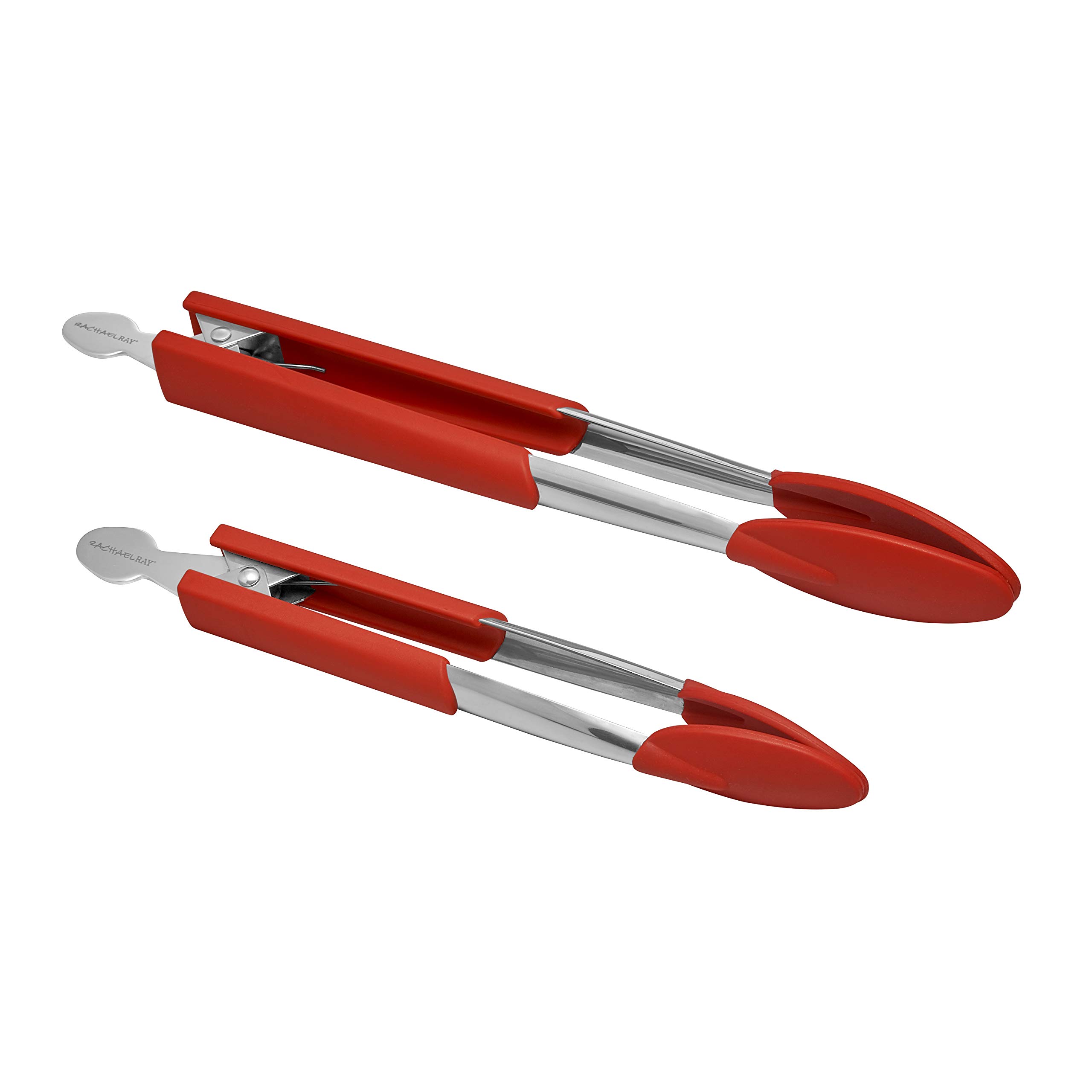 Lil' Huggers Dishwasher Safe Lazy Locking Cooking Tongs/Salad Serving Tools/Multi Purpose - 2 Piece, Red