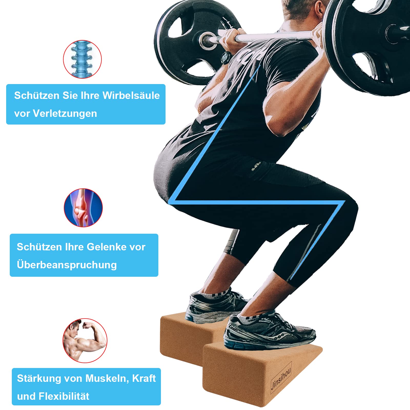 Juego de 2 rodilleras de corcho antideslizante para pantorrillas, para estiramiento de músculos y fascia, cuña de movilización para sentadillas, peso muerto y gimnasio