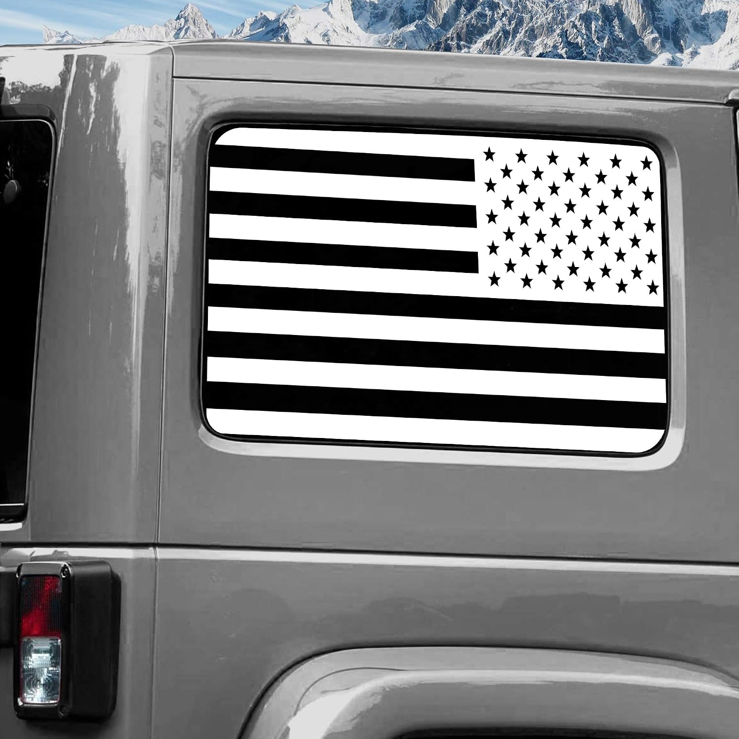 Rear Window Graphics kit Vinyl Decal Wrap Compatible with Jeep Wrangler 2011-2020 - USA Flag White