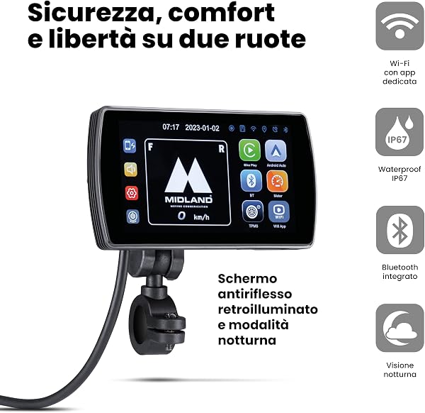 Midland - Bike Play Pro, Accessori Moto con Compatibilità Bluetooth Android Auto - Navigatore Moto con Mirroring, Touchscreen 5.5" Anche con Guanti e Comandi Vocali, Accessorio Retroilluminato - 3