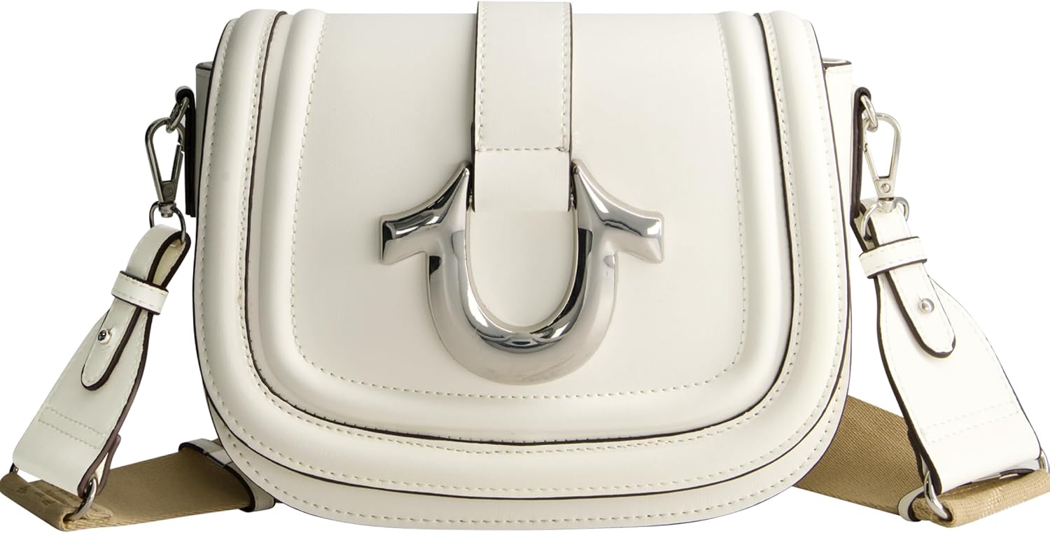 True Religion Shoulder Bag, Women's Faux Leather Crossbody Purse with Adjustable Shoulder Strap, White, One Size