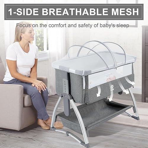 Miniatura 7 de Elevon Moisés de noche, 4 en 1 con modo mecedor, malla transpirable, ruedas integradas, 7 alturas ajustables, moisés portátil para bebé con colchón