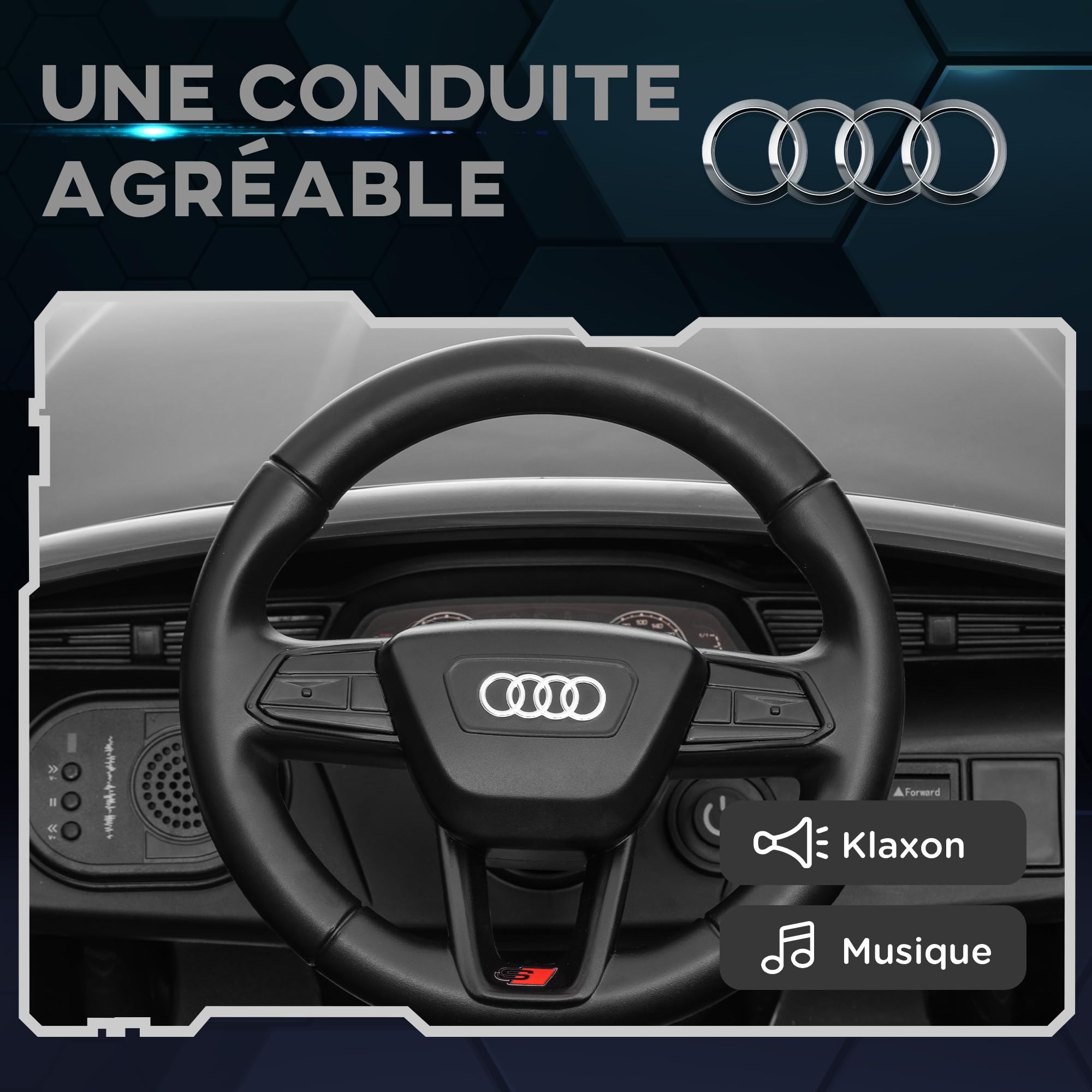 AIYAPLAY Voiture électrique Enfants 12V sous Licence Audi Q8 e-tron Sportback, véhicule électrique, 2 Moteurs, télécommande 2,4G, phares LED, Musique, klaxon, Suspension à Ressort, pour 3-4 Ans, Gris