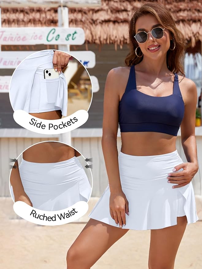 SHEKINI Bikini Zwemrok met Hoge Taille Split Zwemrok Dames Buikcontrole Strandrok Badrok voor Dames(M, Zwart