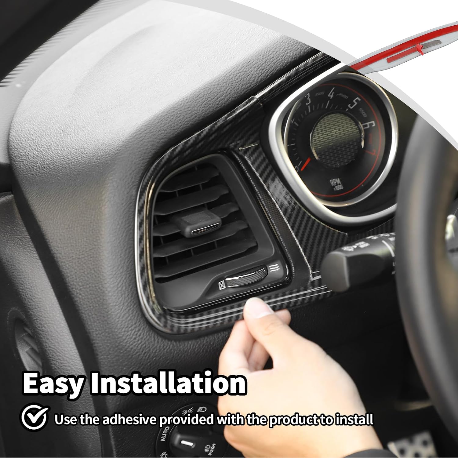 JWWY Center Console Dashboard Instrument Gear Shift Shifter Lever Transmission Gearstick Panel Cover Trim Fit for 2015-2026+Dodge Challenger Interior Accessories Carbon Fiber 2PCS