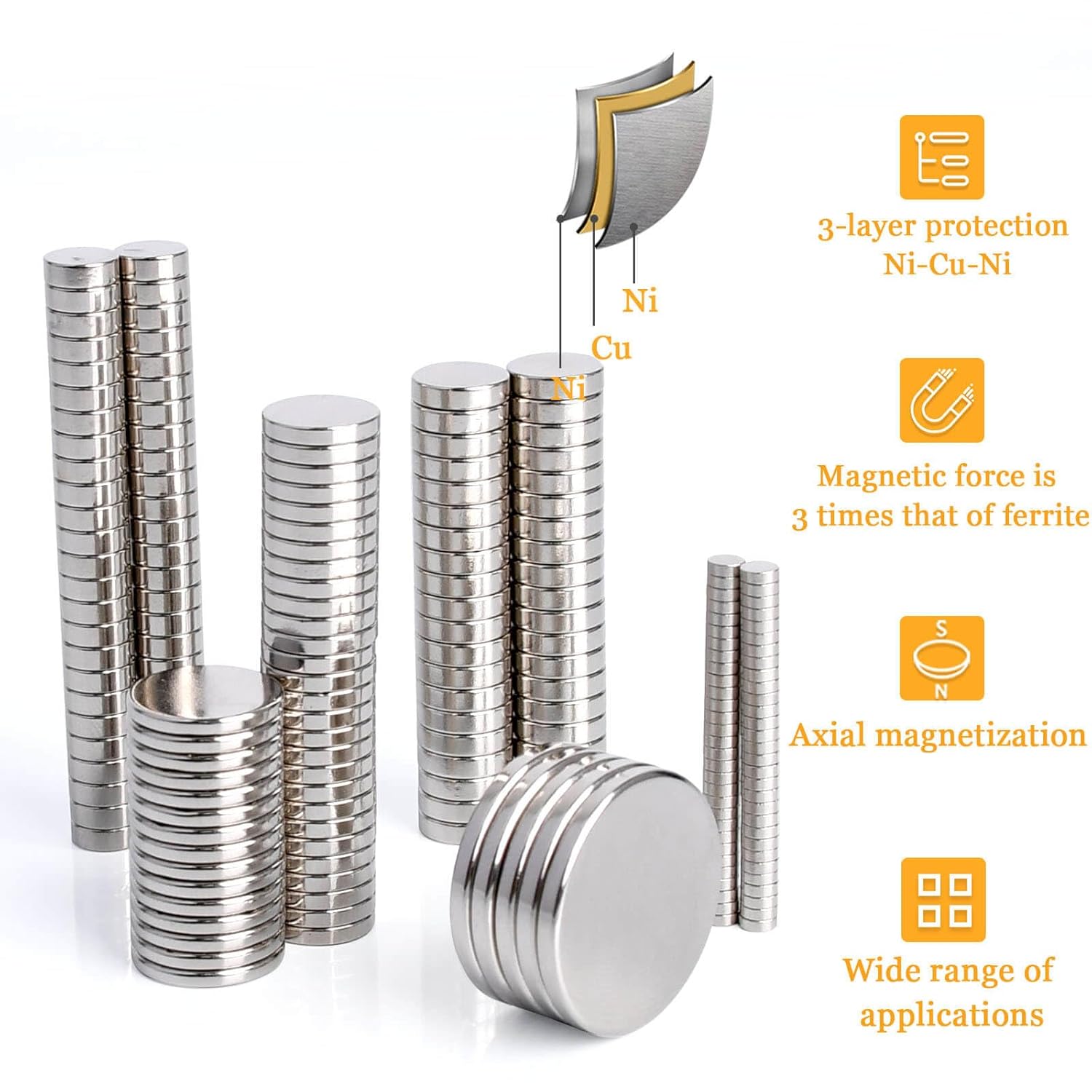 Neodymium Disc Magnets, 6 Different Size Round Rare Earth Magnets 198Pcs