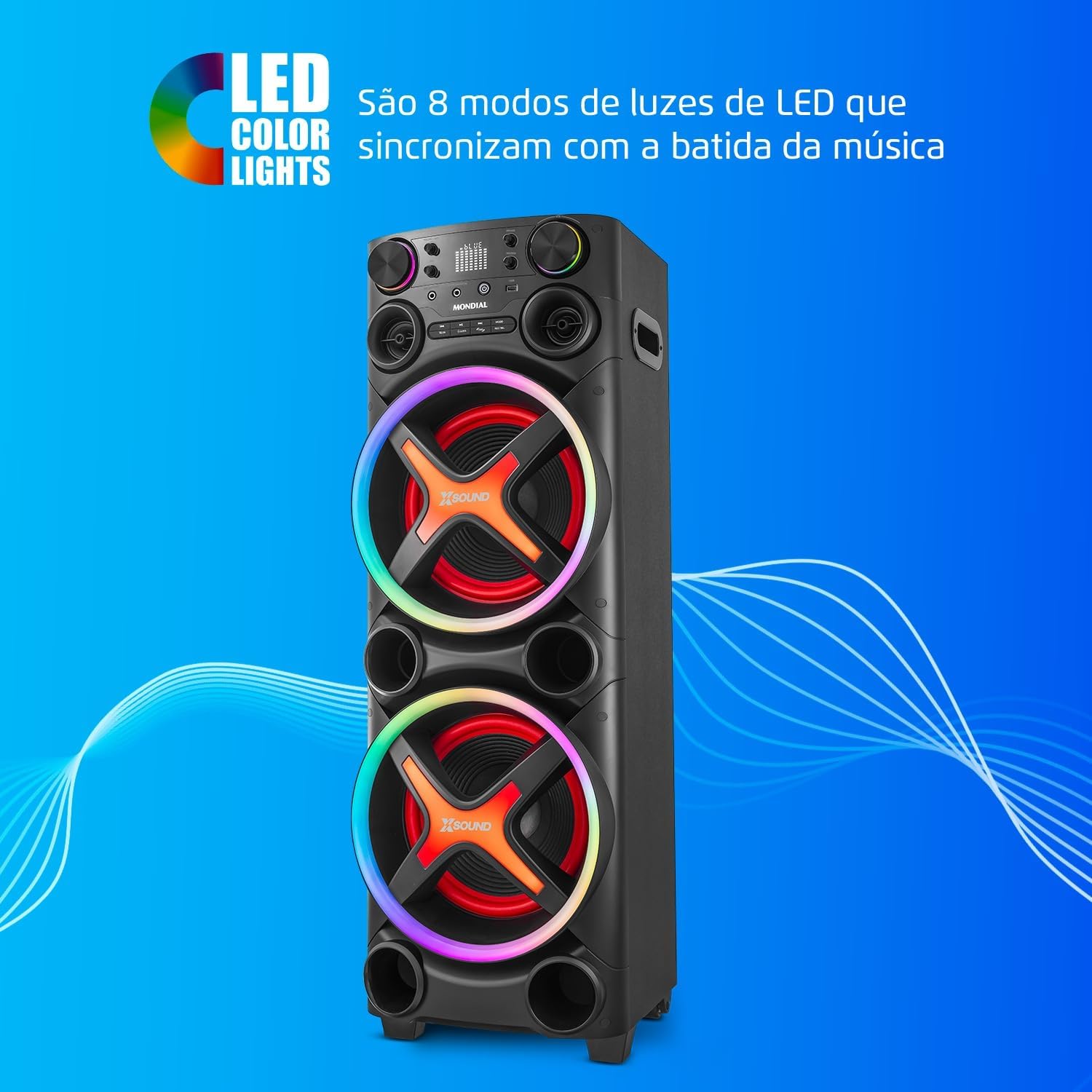Torre de Som Mondial TM-2200, luzes, Bluetooth, 2200 W RMS, APP