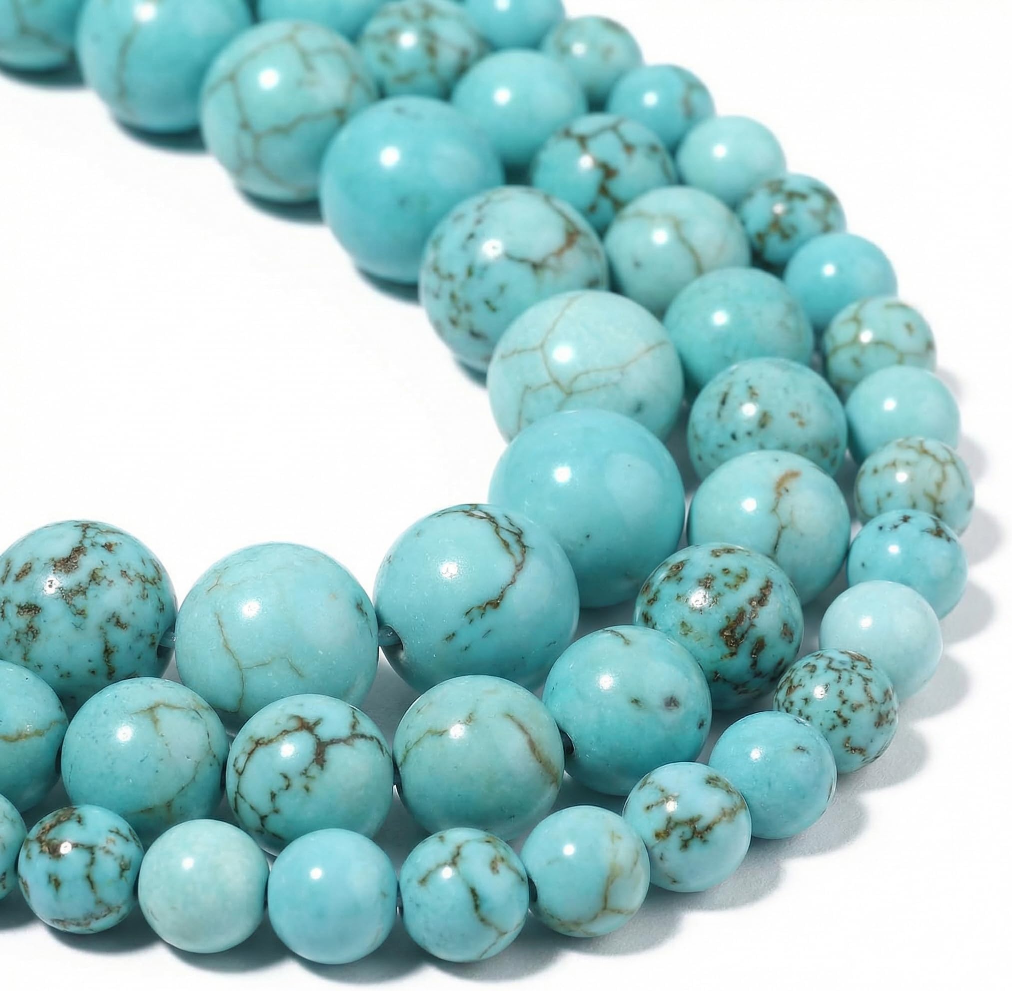 Yochus 35pcs Blue Turquoises Beads，10mm Healing Power Natural Stone Round Loose Beads for Jewelry Making Earring Necklace DIY Crafts