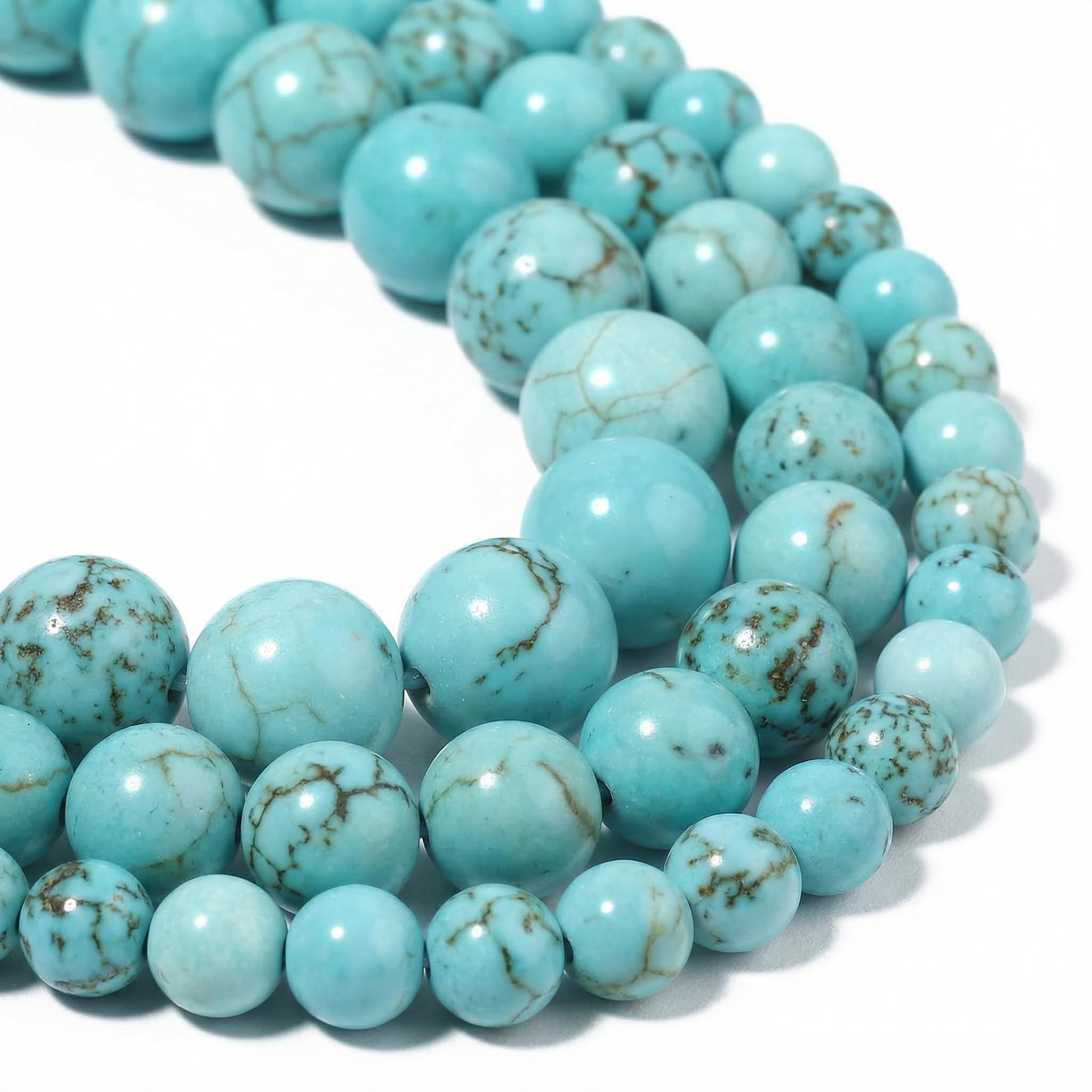 Yochus 35pcs Blue Turquoises Beads，10mm Healing Power Natural Stone Round Loose Beads for Jewelry Making Earring Necklace DIY Crafts