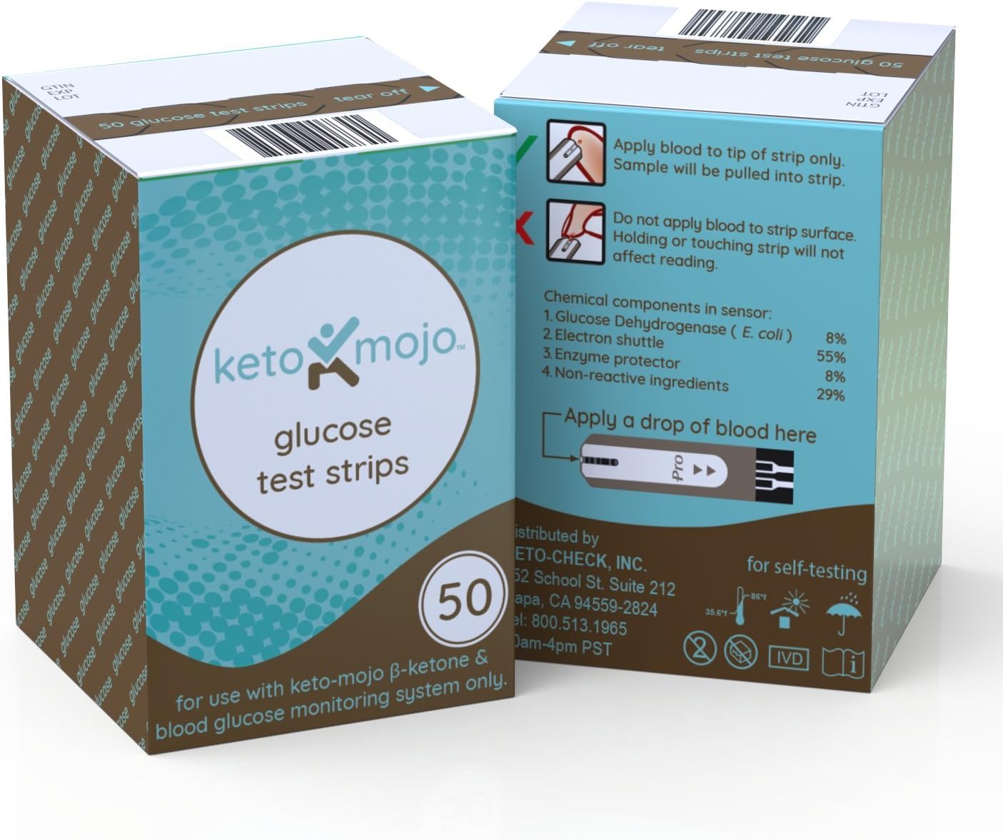 Keto-Mojo 50 Blood Glucose Test Strips, Precision Sugar Measurement for Diabetics, Monitor Your Diabetes & Ketogenic Low-Carb Diet and Nutritional Ketosis, Strips Work Only in Keto-Mojo Meters
