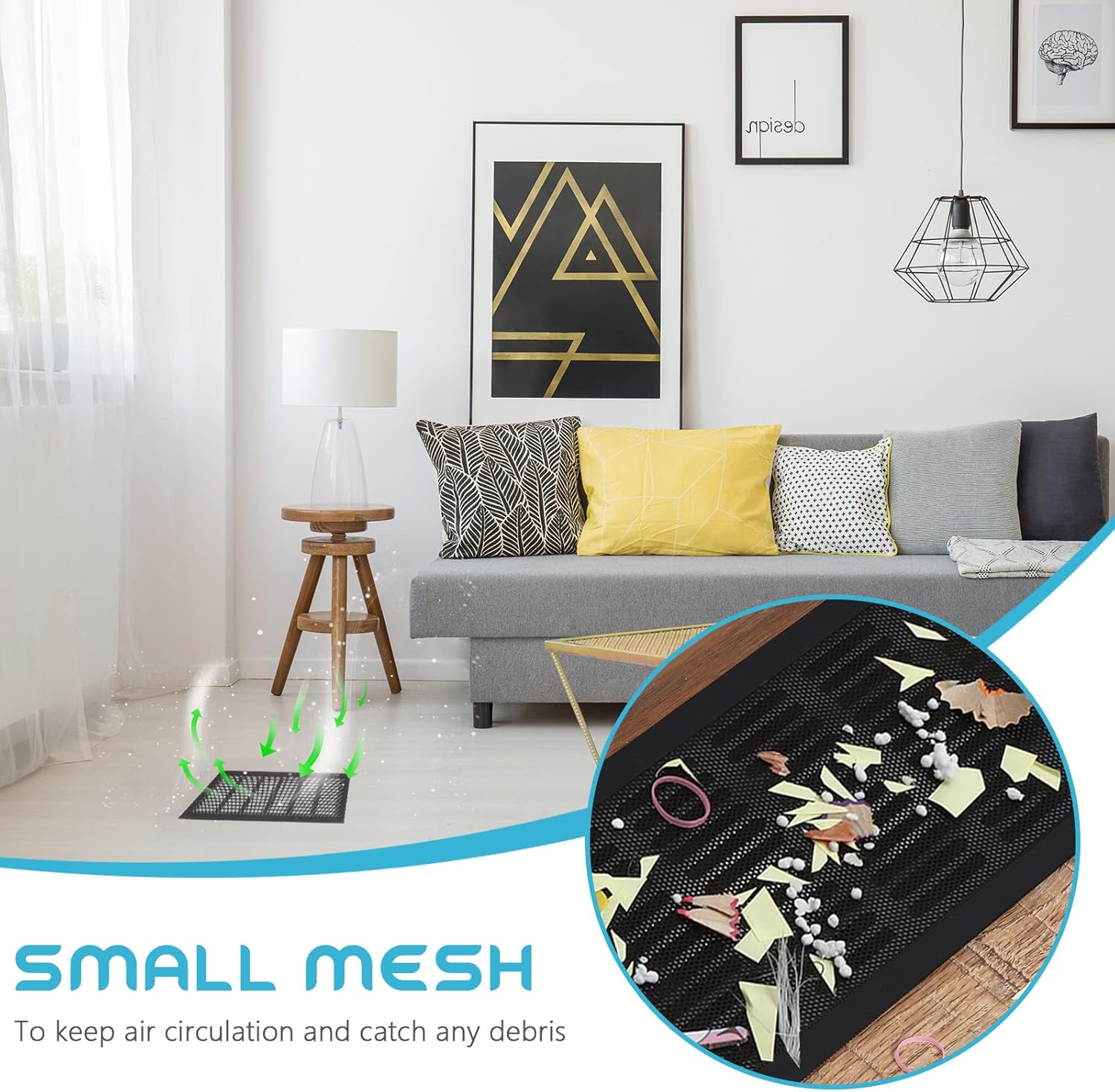 Shappy Magnetic Floor Vent Covers Air Vent Screen Register Trap Magnetic Floor Register Mesh Covers Rectangle PVC Mesh Cover for Wall Ceiling Floors Catch Debris Hair Insect(8 x 12 Inch,Black)