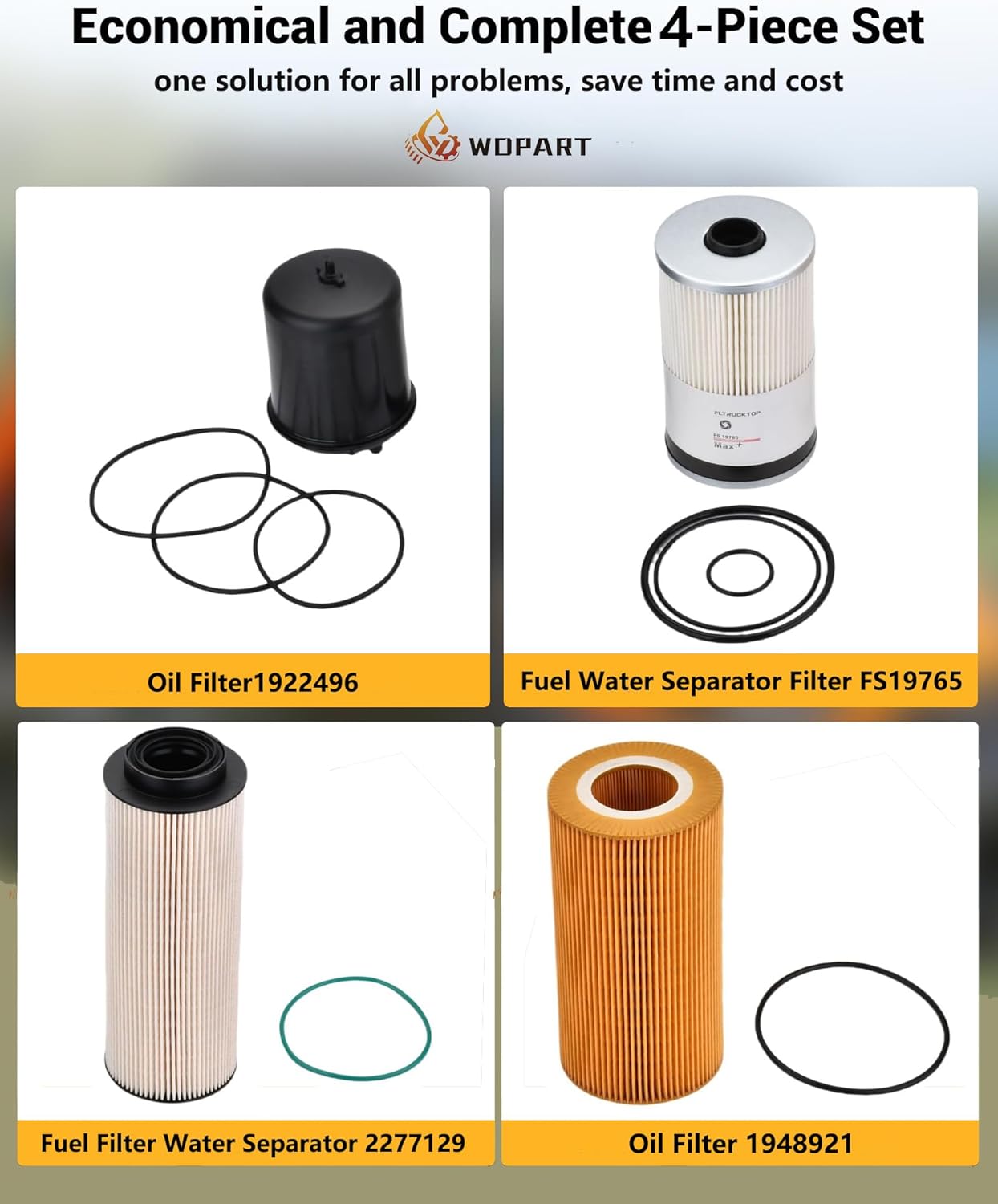 4Pcs Filter Kit with Rubber Gasket for Paccar MX-13 MX13 Engine Replace OE#1948921 2277129 FS19765 1922496