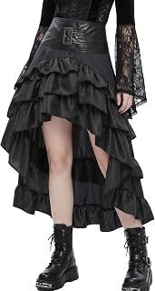 SEAUR Damen Steampunk Gothic Rock Rot Renaissance Lang Rock Rüschen Mittelalter Vintage Viktorianischer Rock Hohe Taille High-Low Saum Karneval Fasching Halloween Cosplay Kostüm