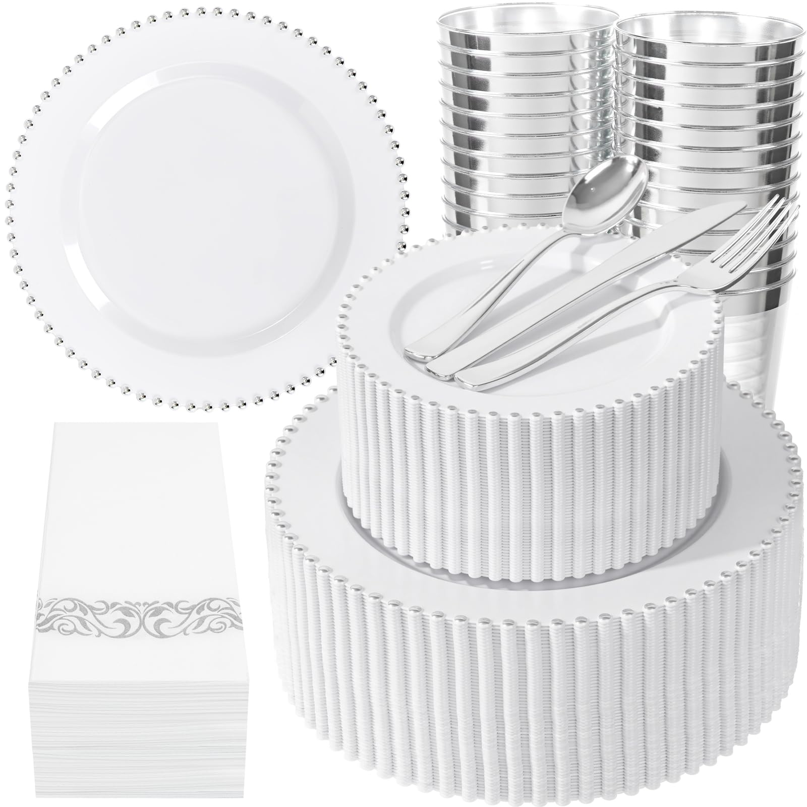 350 Pcs White & Gold Party Plates - Elegant Disposable Dinnerware -10