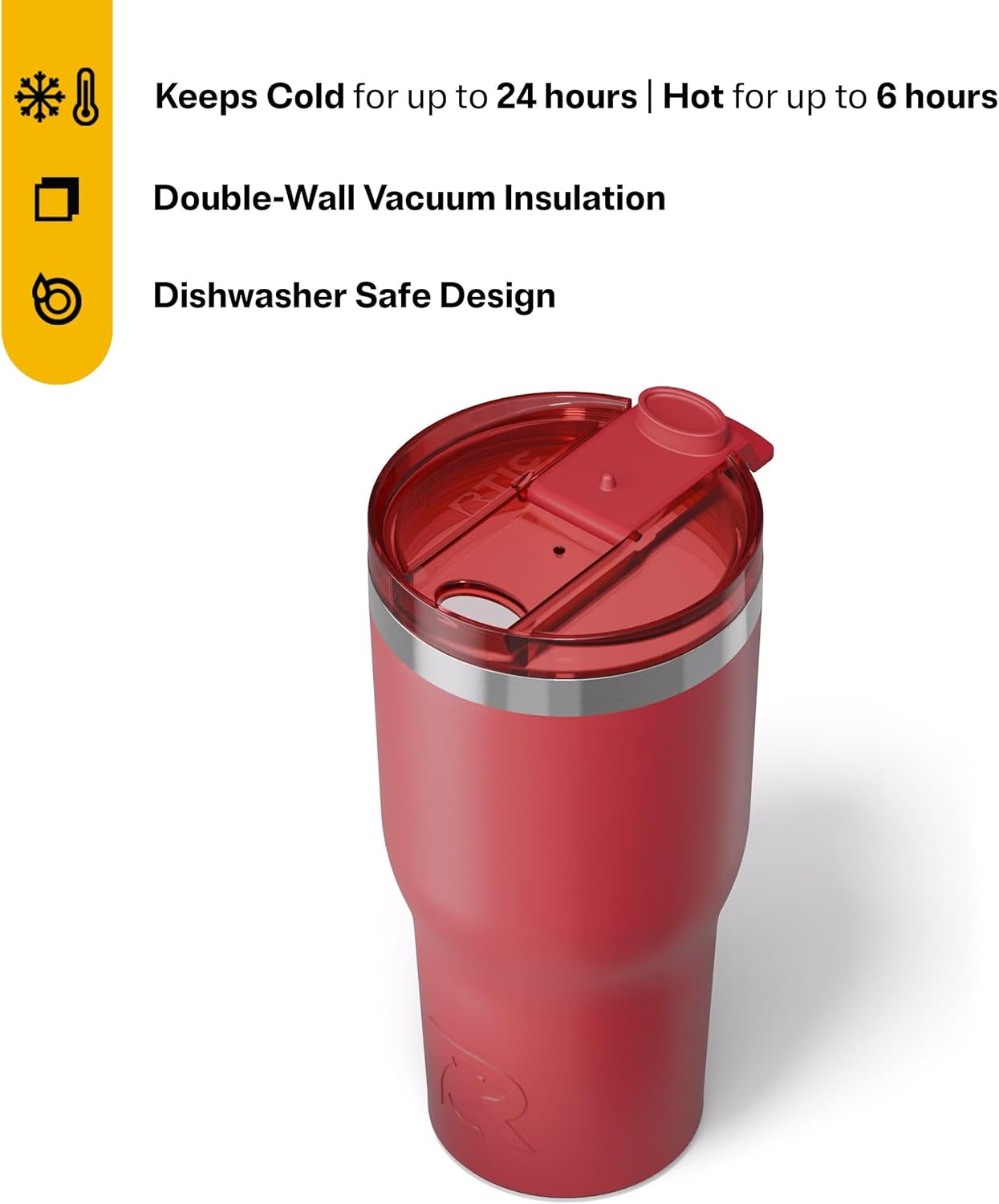 RTIC 30oz Essential Tumbler with Lid, Ceramic Lined, Insulated, Stainless Steel, Metal, Double Wall Vacuum-Insulation, Travel Cup for Iced Coffee, Tea, Hot and Cold Drink, Flag Red - Image 3