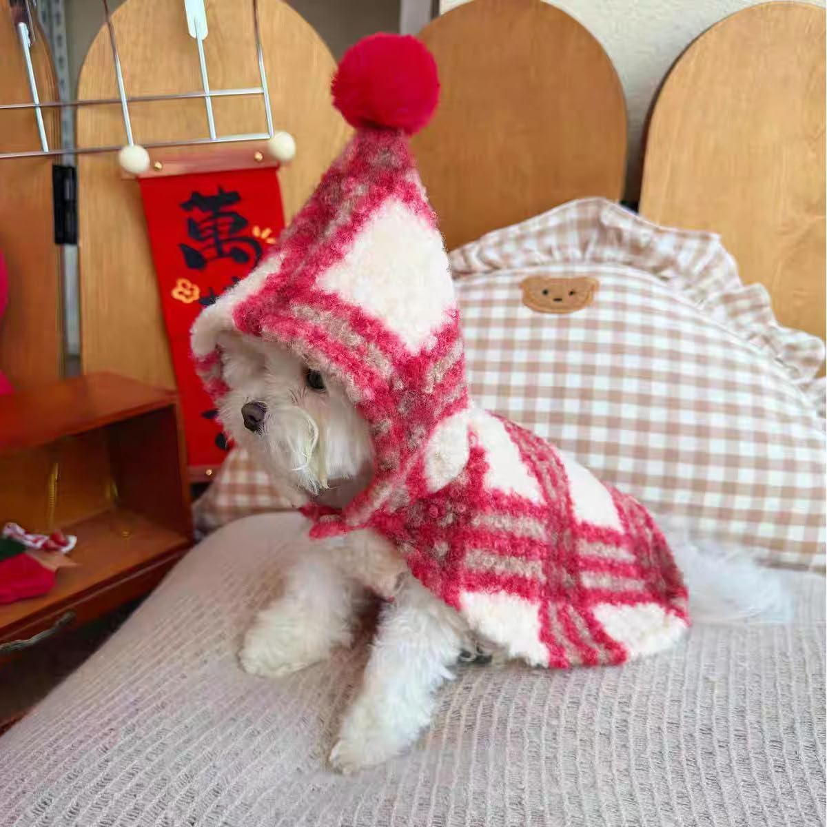 Rabbit Christmas Cape, Small Animal Soft Thick Xmas Cloak with Hat, Pets Costume Red Christmas Outfits for Chinchilla Bunny Kitten Puppy Ferret Guinea Pig (XX-Large)