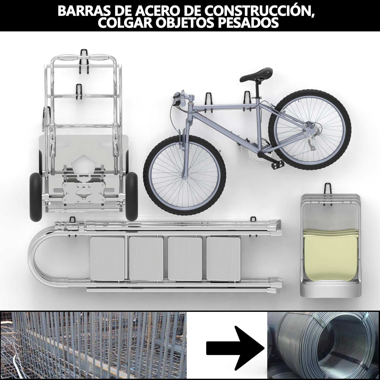 3-H Juego de 18 Ganchos de Pared de Acero de Una Pieza Reforzado, Organizador de Herramientas Multiusos para Garaje, Jardín y Taller