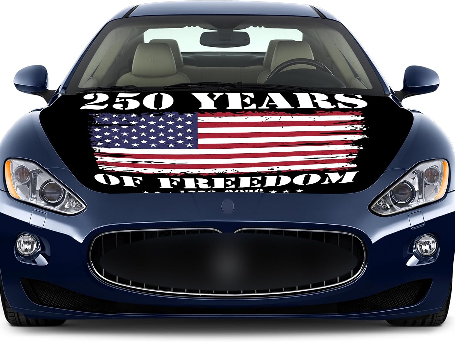 Ameri-can Car Hood Cover - 4x5FT 250 Years Am-erican 1776-2026 Car Hood Cover Flag Bonnet Banner, Universal Fit for Small Car (fr)