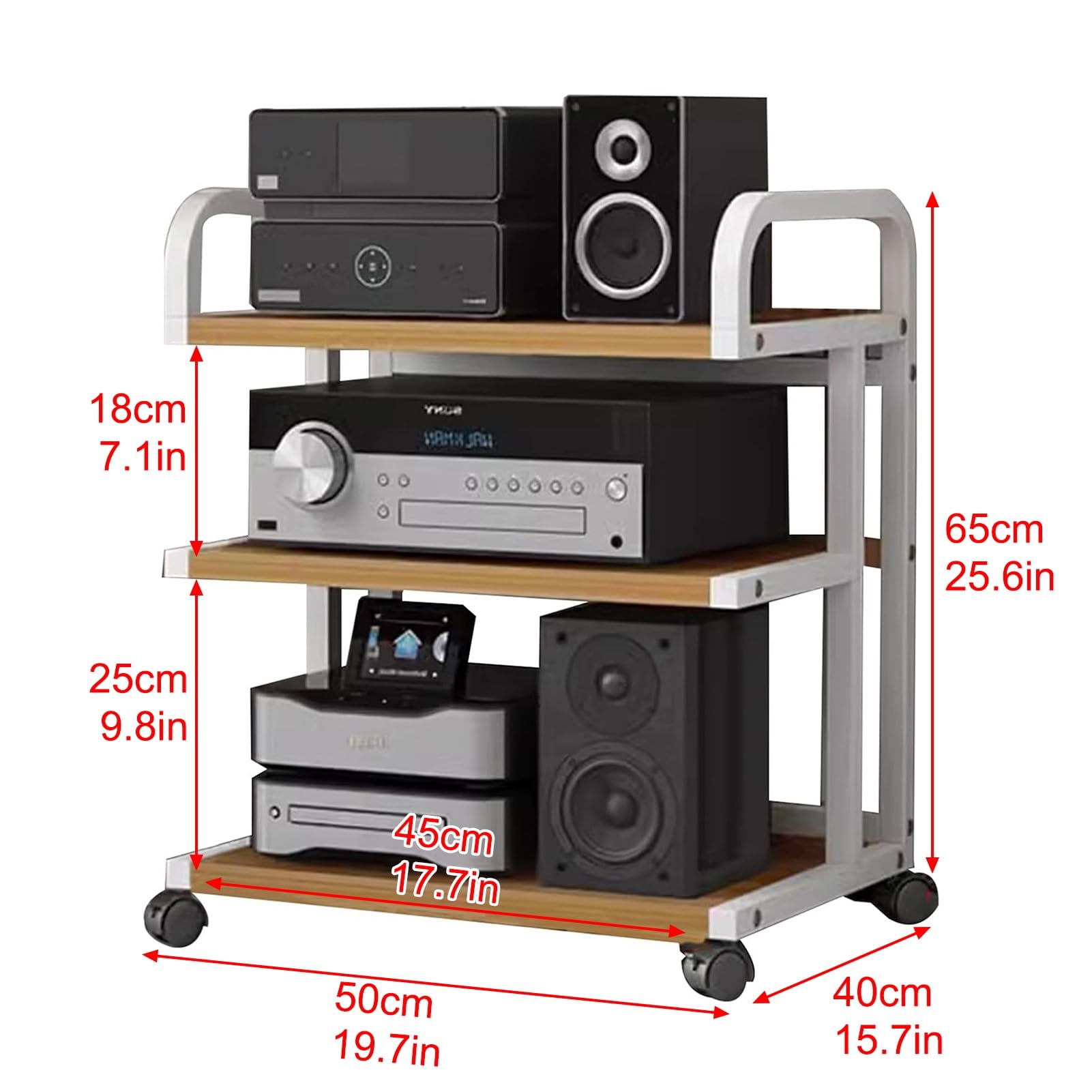 Uchwyt na sprzęt audiowizualny o wysokiej wytrzymałości, szafka stereo i uchwyt na gramofon, uchwyt CD i audio do salonu, sali konferencyjnej i studia nagrań (brązowy, 65 x 5