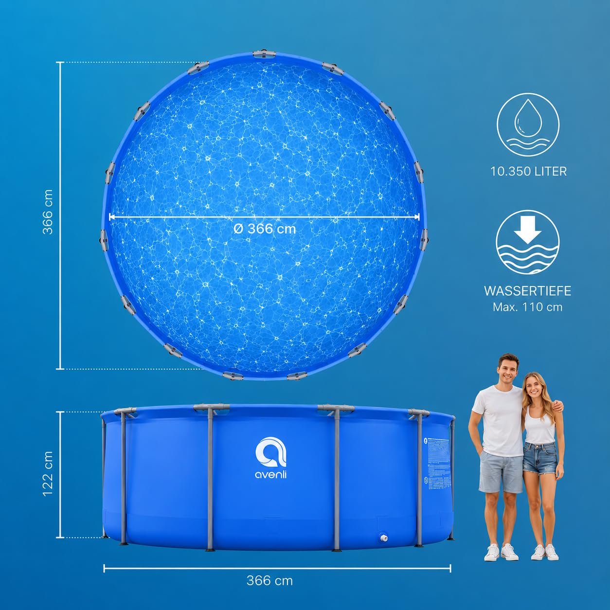 366x122 cm Frame Pool | rund | blau | inkl. Anschlüsse | ohne Pumpe | Aufstellpool | Gartenpool