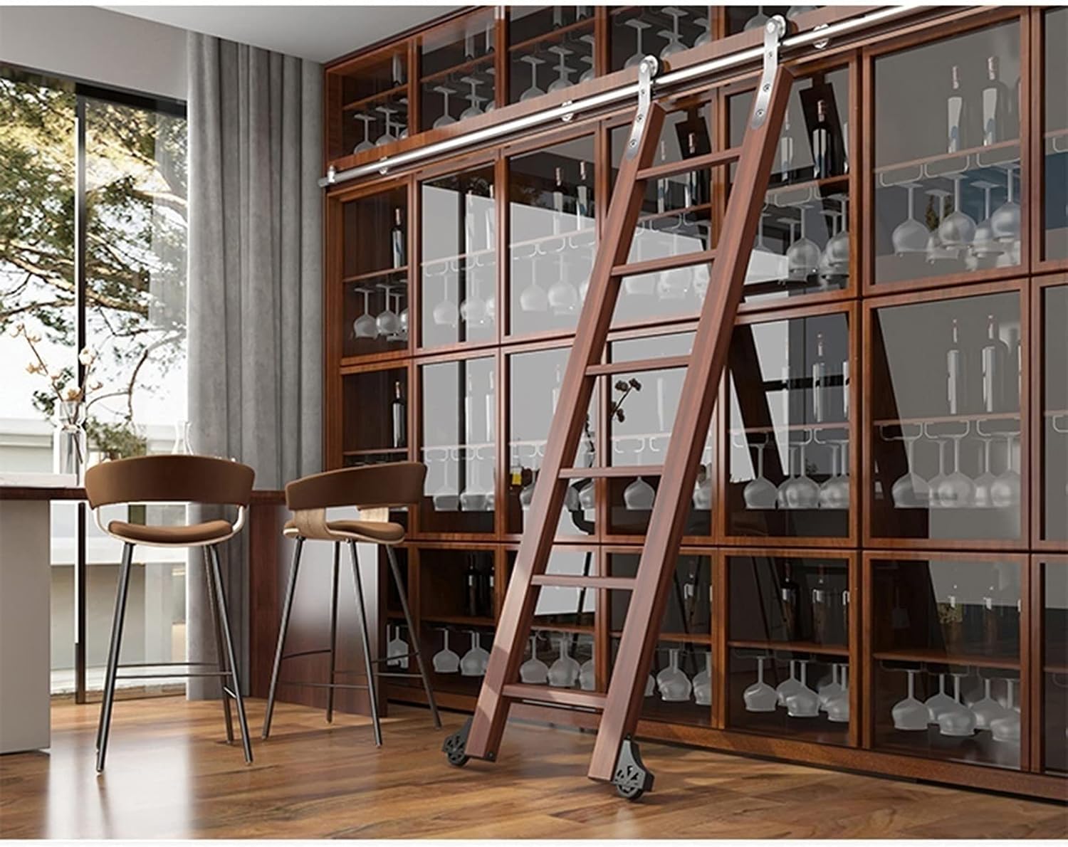 Rolling Ladder Hardware Library - Library Sliding Ladder Track Kit,Sliding Barn Door Track Accessories,LOFT Movable Ladder Sliding Track,Stainless Steel,Easy to Insta,B-200cm(6.6 ft) Track