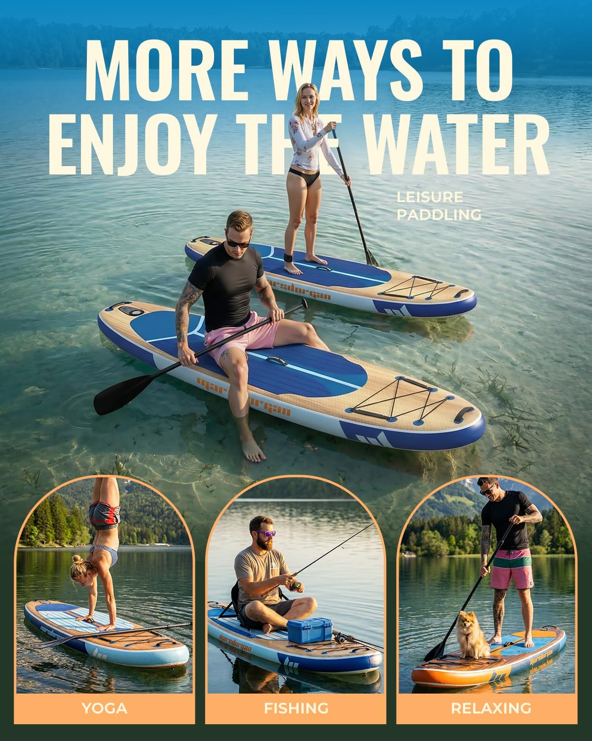 11' x 34" Inflatable Paddle Board for Adults Youth | Extra Wide SUP with Non-Slip Deck, Removable Seat | Stable for 2-3 People, Family Water Sports, Includes Premium Accessories