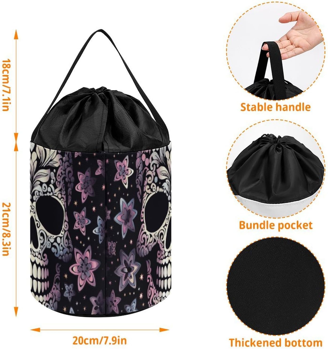 Halloween Candy Bucket Cool Skull Trick Or Treat Bags Halloween Candy Tote Bag with Handles Reusable Candy Baskets for Party Supplies Favors Gift Bags image 2