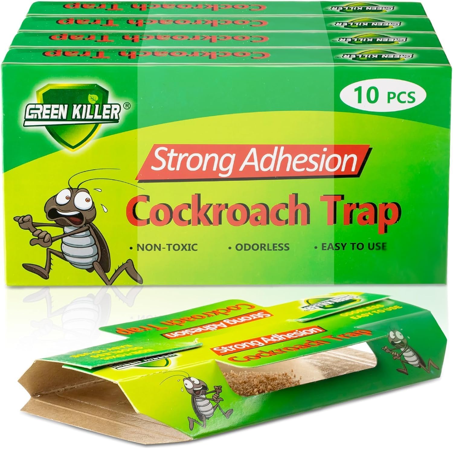 Roach Killer Traps – Indoor Pest Control for Roach Infestation, Sticky Cockroach Bait Traps, Roach Motel for Home, Child & Pet Safe – Effective for Roaches, Ants, Spiders, Bugs, Beetles (5, Green)-image-16