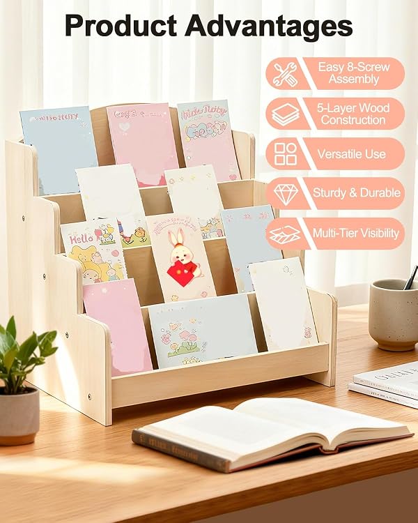 UCEC 4-Tier Wooden Greeting Card Display Stand, Postcard Display for Craft by UCEC - Used condition - Image 6