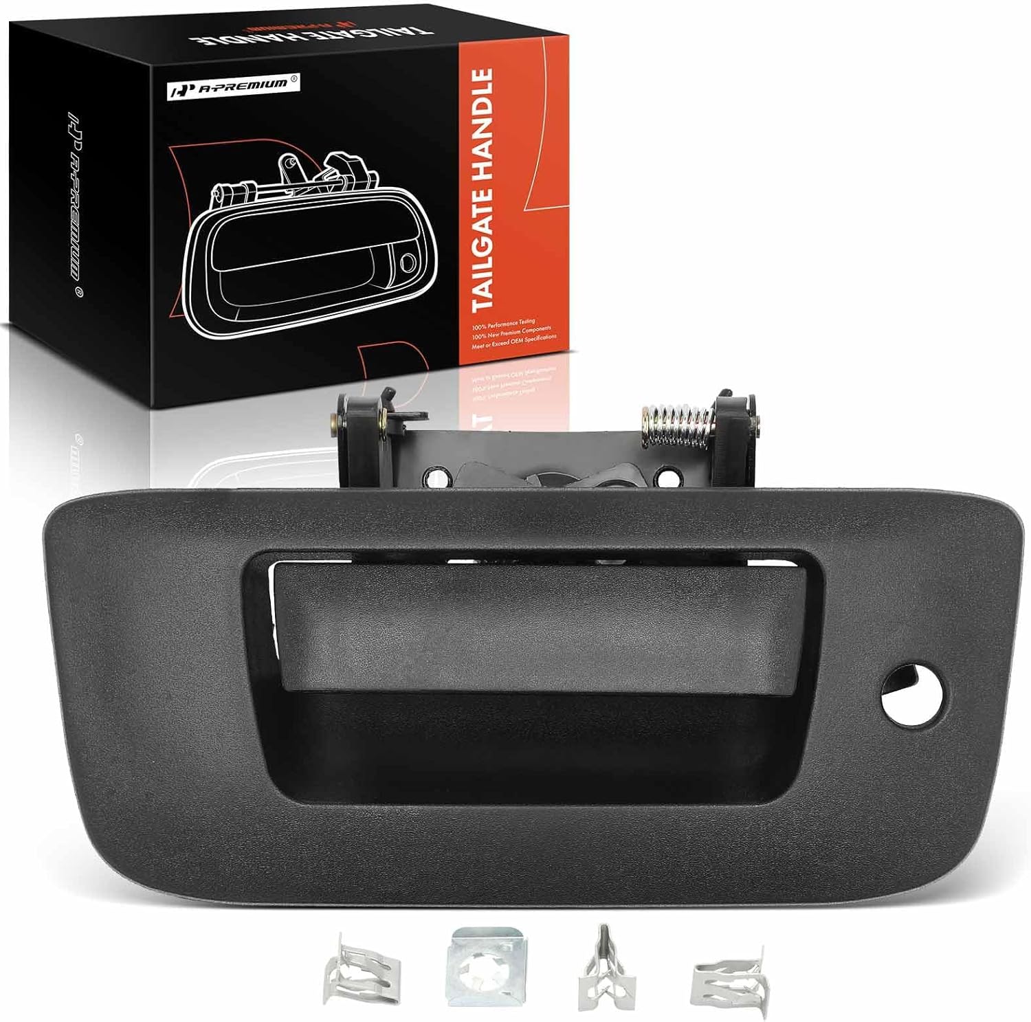 A-Premium - Manual Tailgate Handle and Bezel - Compatible with 2007-2014 Chevy Silverado GMC Sierra 1500 2500HD 3500HD - Texured Black Finish w/Keyhole, without Lock Cylinder, without Camera Hole