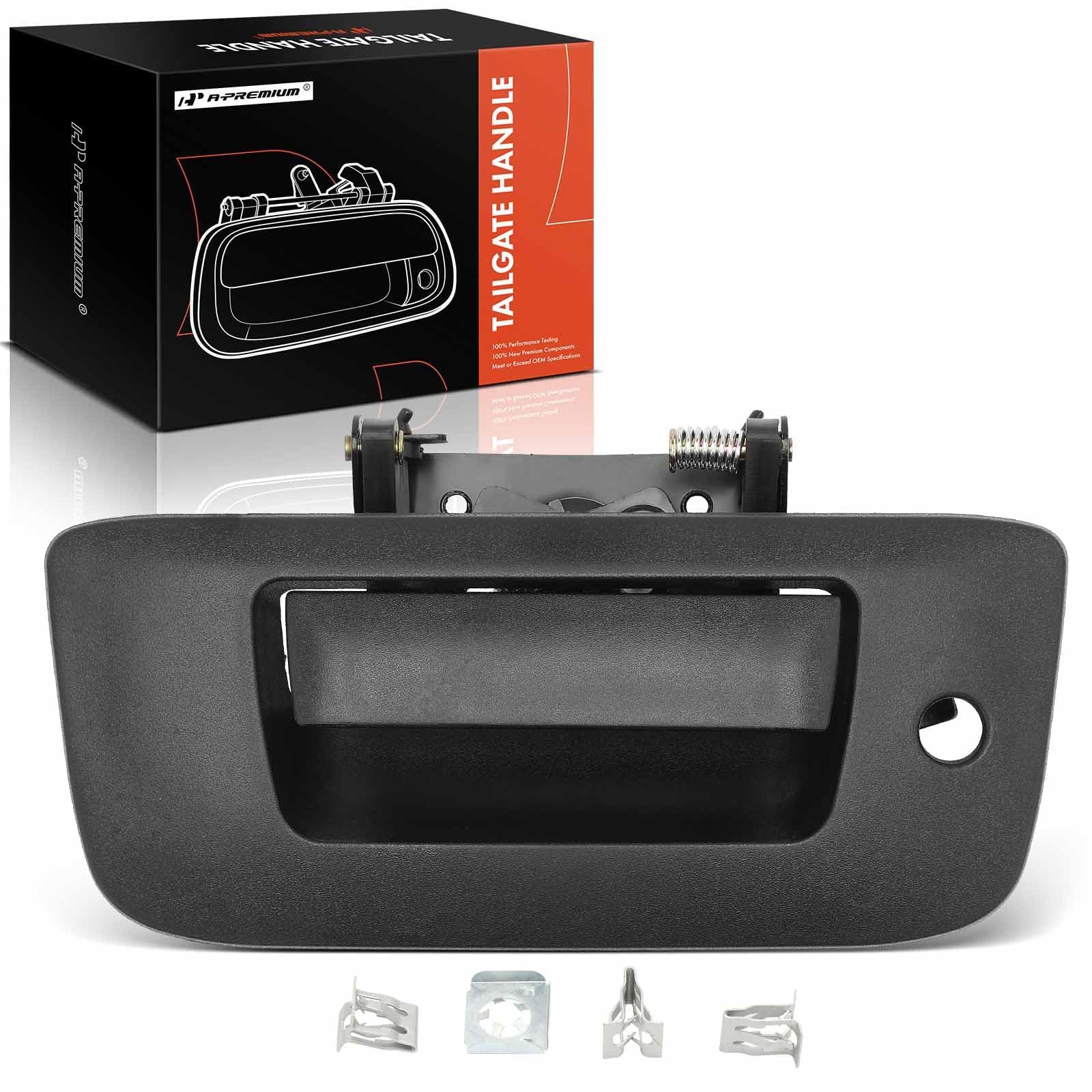 A-Premium - Tailgate Handle Latch and Bezel Assembly - Compatible with 2007-2014 Chevy Silverado GMC Sierra 1500 2500HD 3500HD - Without Lock Cylinder, Texured Black