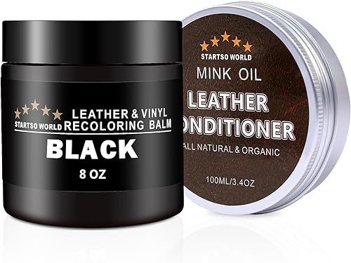 Bálsamo recolorante de cuero negro, aceite de visón, crema de restauración de cuero y kit de reparación de cuero para muebles de restauración,