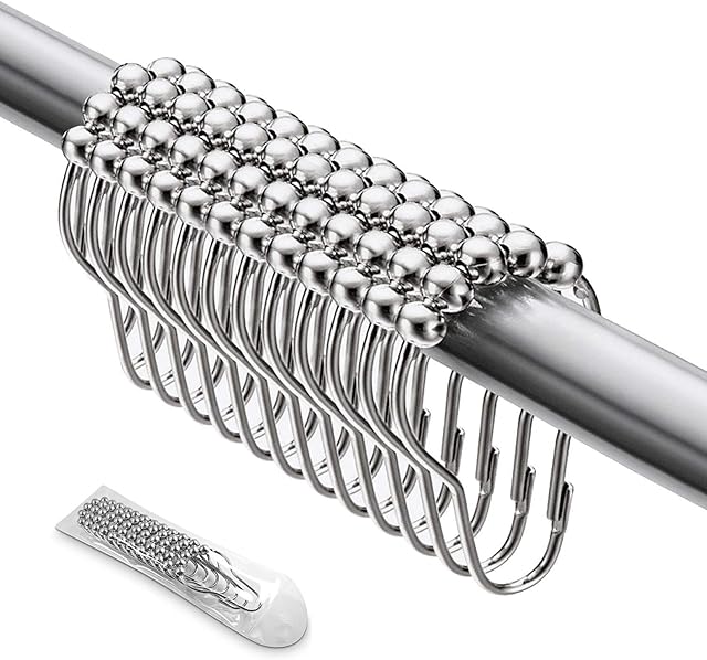 BITEFU 36 x Glänzendes Duschringe Chrom Hochwertiges Metall Aufhängeringe für Vorhang,Metall Ring für teleskopstange Duschvorhang mit Gleitsystem