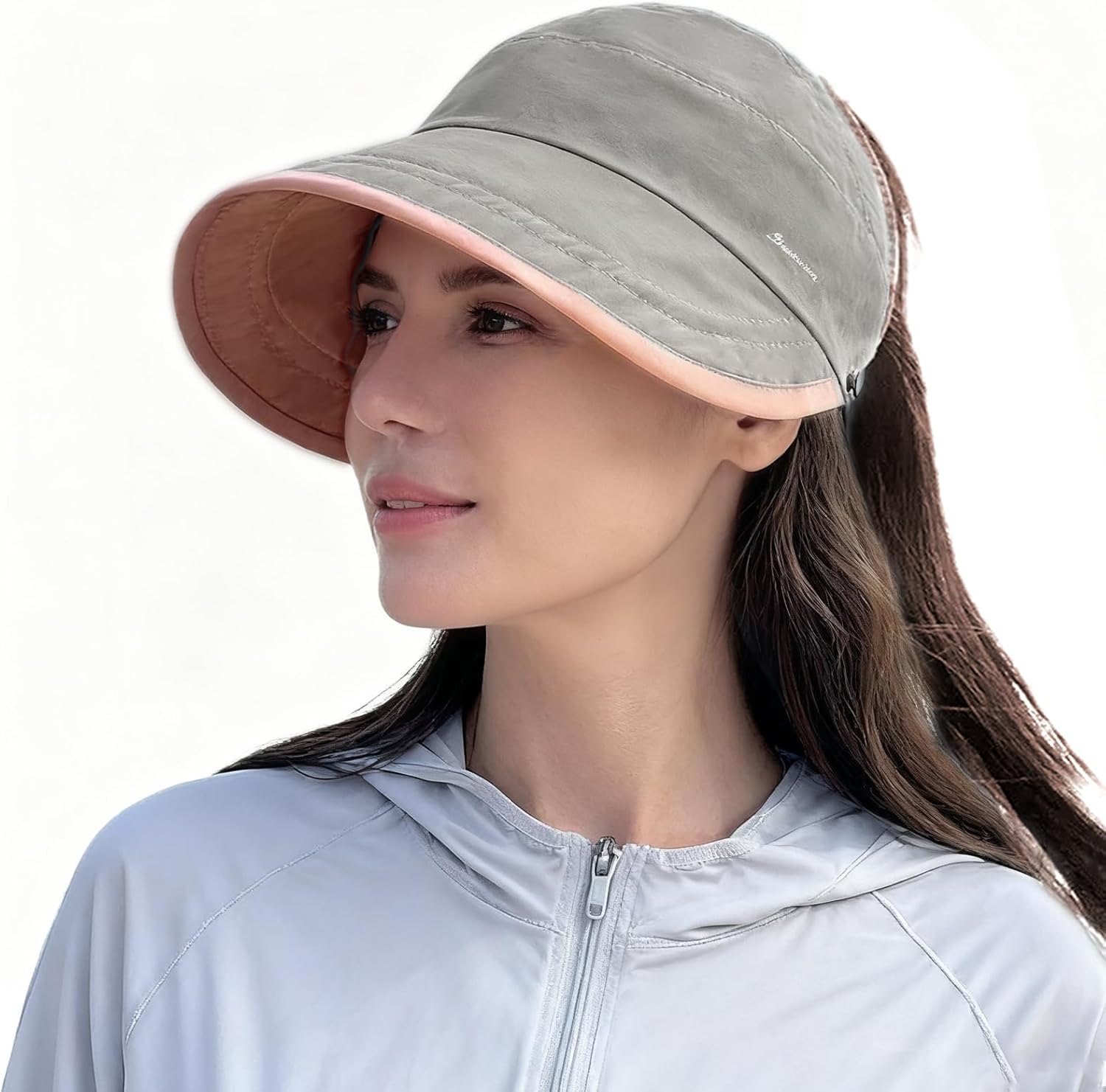 Women Visor Ponytail Sun Hat for Outdoor Uv Protection Wide Brim Sun Hats Packable Golf Running Visor Piping Black - Image 2