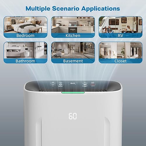 Miniatura 6 de 2025Upgraded 5000 Sq.Ft 80 Pint Dehumidifier for Basements with Large 6.5L Water Tank,24H Timer,Child Lock,Defrost,Silent,mold,4 Modes Operation
