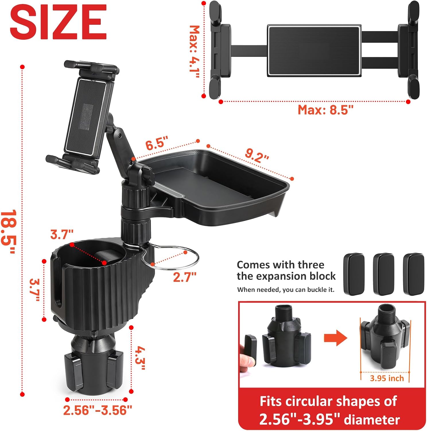 Car Large Cup Holder Expander, 5-in-1 Cupholder Extender with Tablet Holder & Swivel and Detachable Snack Food Tray Table for Eating, Travel Essentials for Road Trips for Driver. Model G image 5