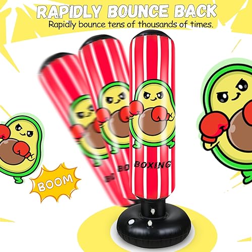 Miniatura 6 de Saco de boxeo para niños de 48 pulgadas con guantes, saco de boxeo inflable para niños y niñas, saco de boxeo inflable para niños y niñas, saco de