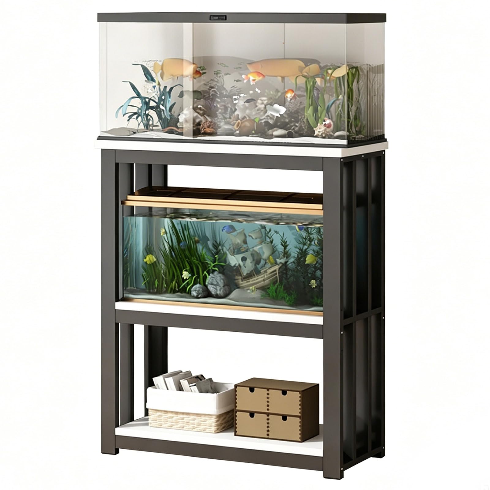 Meuble aquarium 65 x 35 cm stable avec pieds réglables anti-vibration