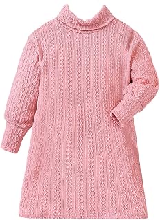 Baby Holiday Christmas Dress Clothes Solid Long Sleeve Turtleneck Knit Sweater Dress Knitted Pullover Dresse Ruffle Sleeve
