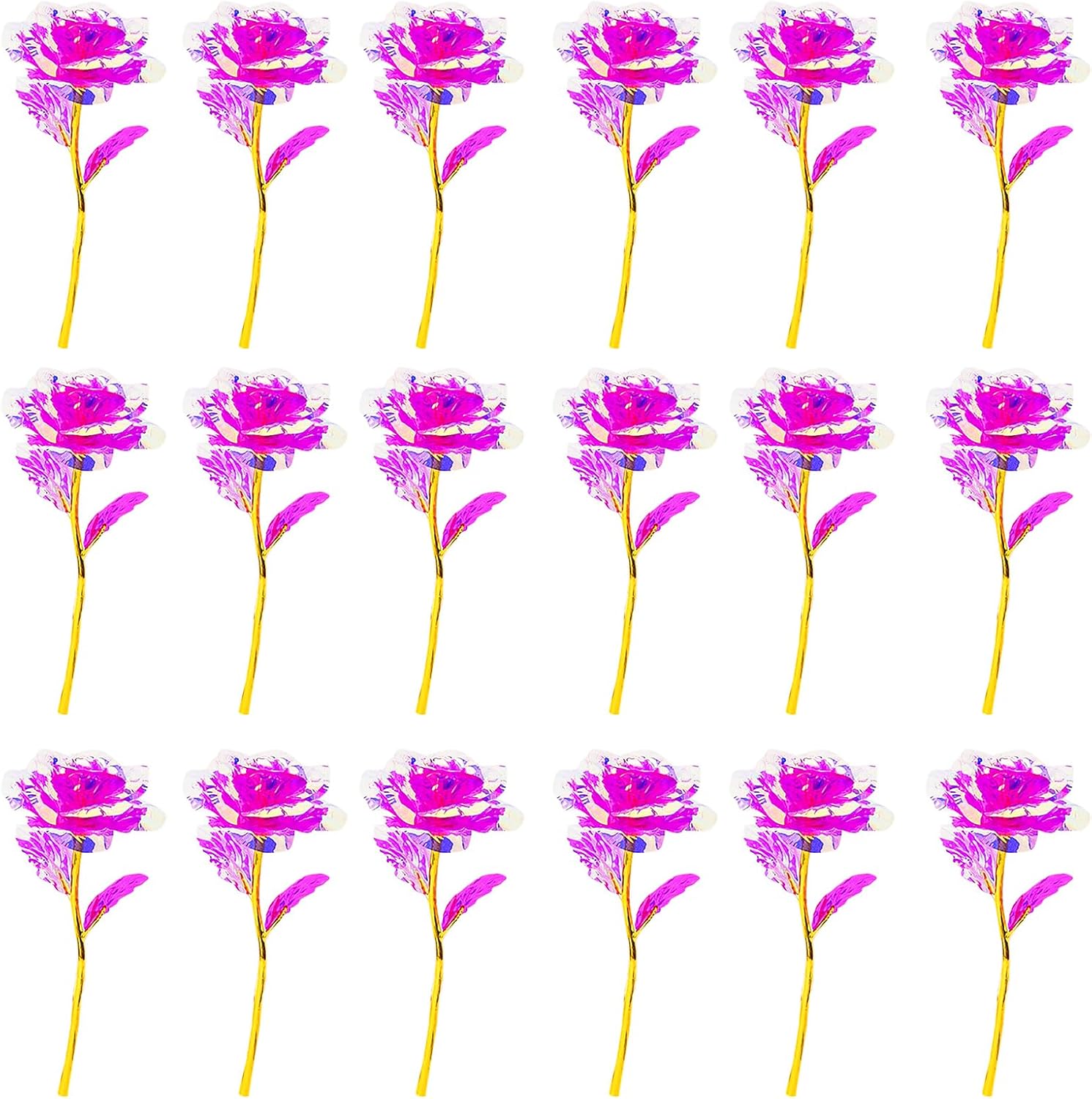 20PCS Artificial Colorful Flowers Galaxy Rose Crystal Flower Glass Rose Gifts for Wedding, Mother' s Day Memorable Days, Pink