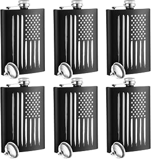 Chengu 6 Pcs American Flag Hip Flask for Liquor for Men Women 8 oz Includes Funnel Leak Proof Stainless Steel Black Pocket Hip Flask Gift Idea for Veterans