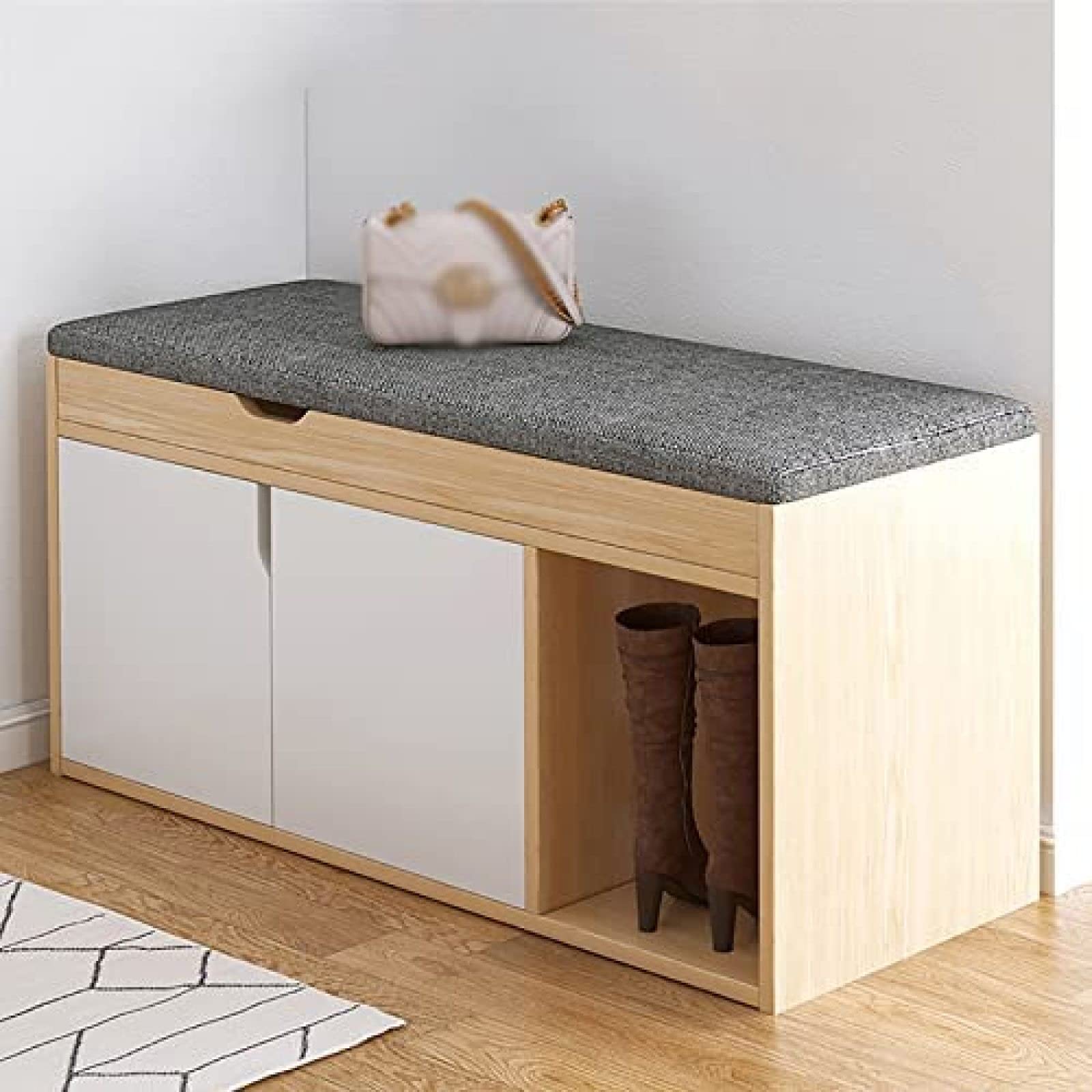 Banc de rangement pour chaussures en bois avec tiroir et assise intégrée