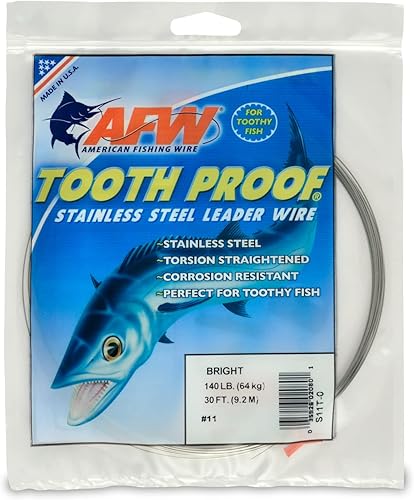 Miniatura 92 de AFW Alambre duro de acero inoxidable a prueba de dientes, brillante y camuflaje para tiburón, barracuda, caballa real, Wahoo, protección contra