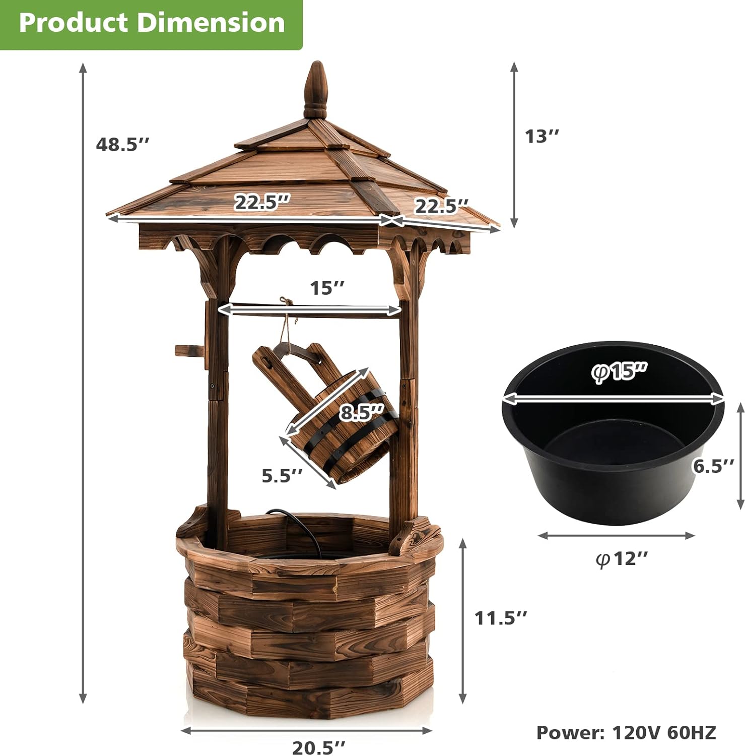 Buy Giantex Rustic Wishing Well Fountain, Outdoor Wooden Water Fountain