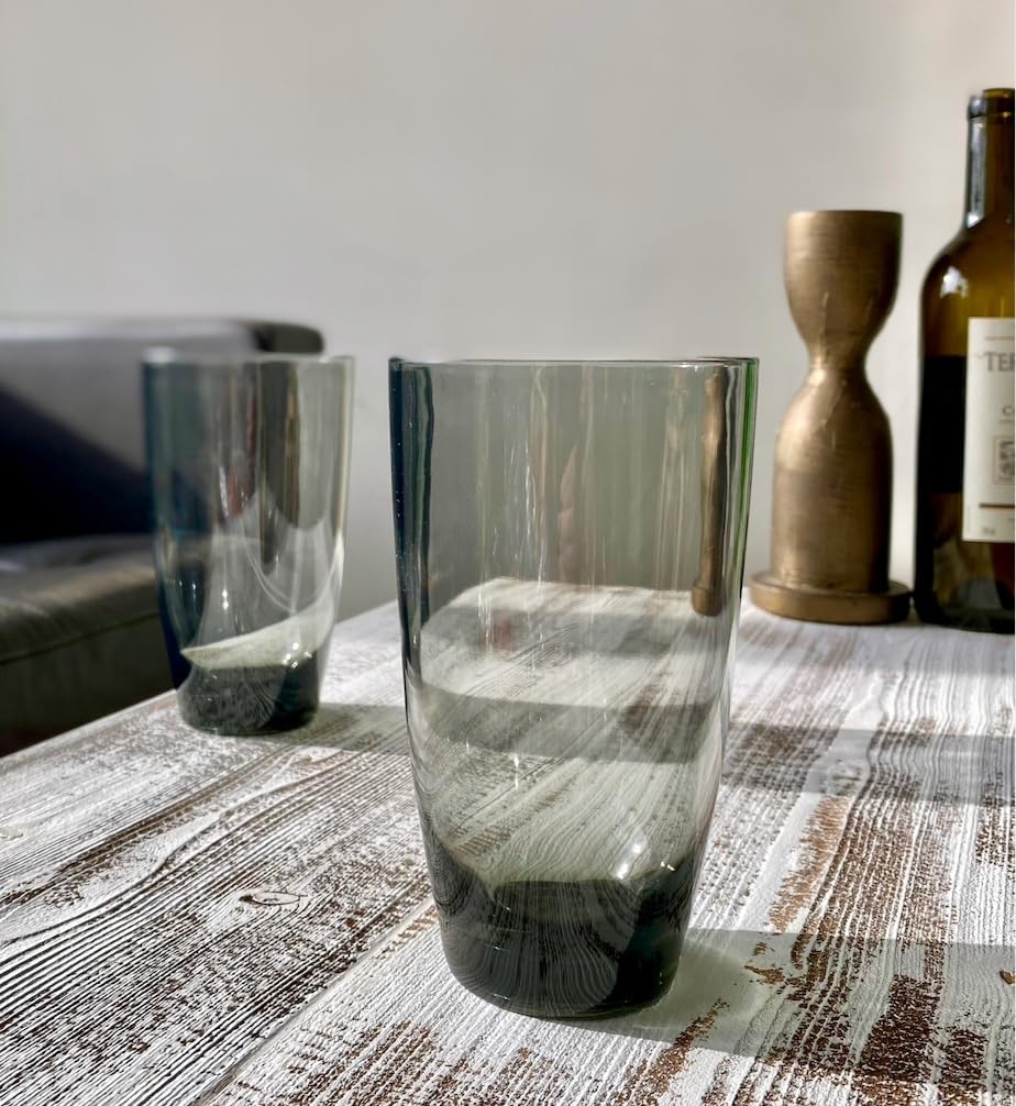KLIFA- ETON- 15.2 & 20.8 ounce, Set of 8, Acrylic Tumbler & Highball Drinking Glasses Set, Stackable Plastic Drinkware, Dishwasher Safe Cups, Gray-Black - Image 6